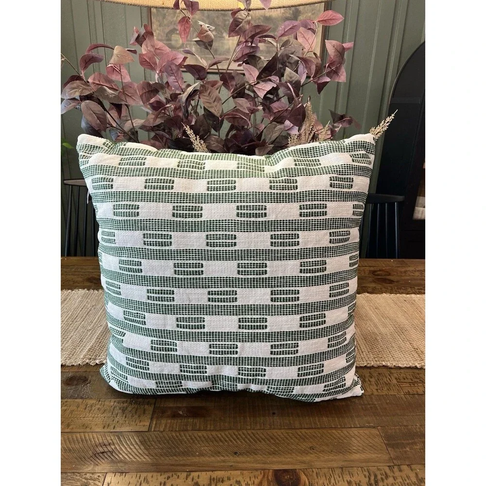 Oversized Dash Square Throw Pillow Ivory/Green - Threshold: 24